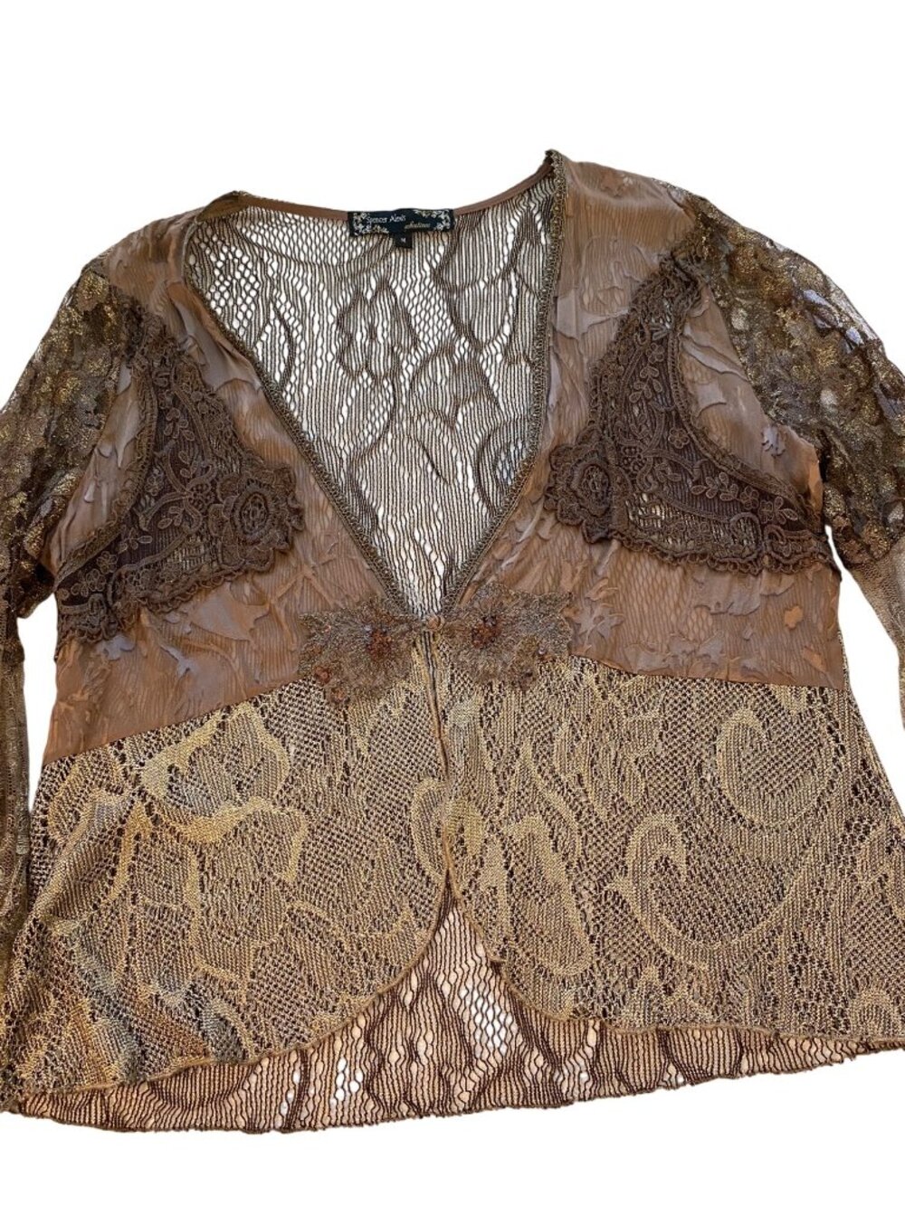 Spencer Alexis Women’s M Vintage Brown Floral Sheer Lace Cardigan Whimsigoth - Picture 7 of 16